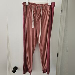 Free People Lightweight Mauve Joggers Drawstring Button-Fly Stripe Womens Large